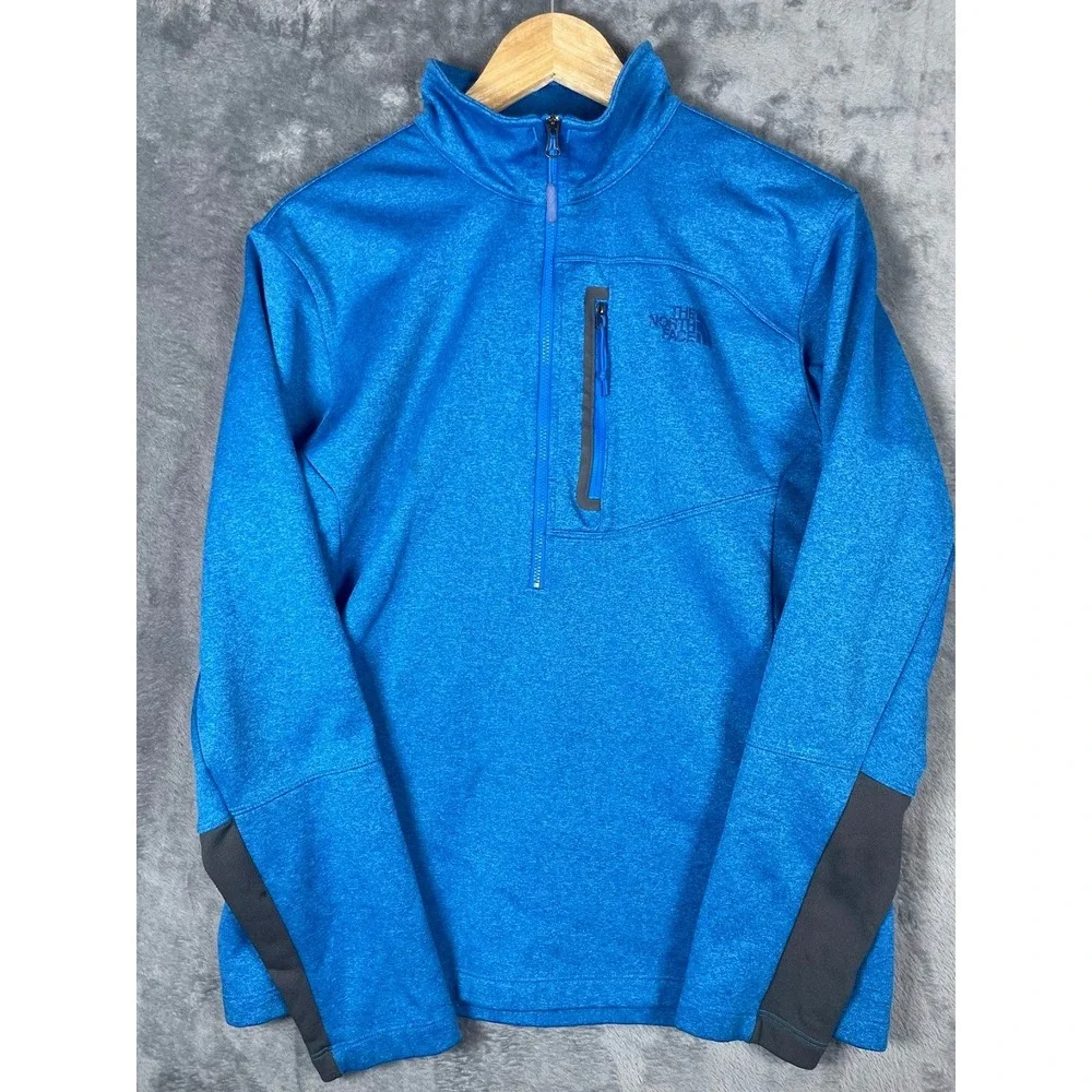 The North Face Mens Medium Blue Heather Quarter Zip Fleece Pullover Jacket